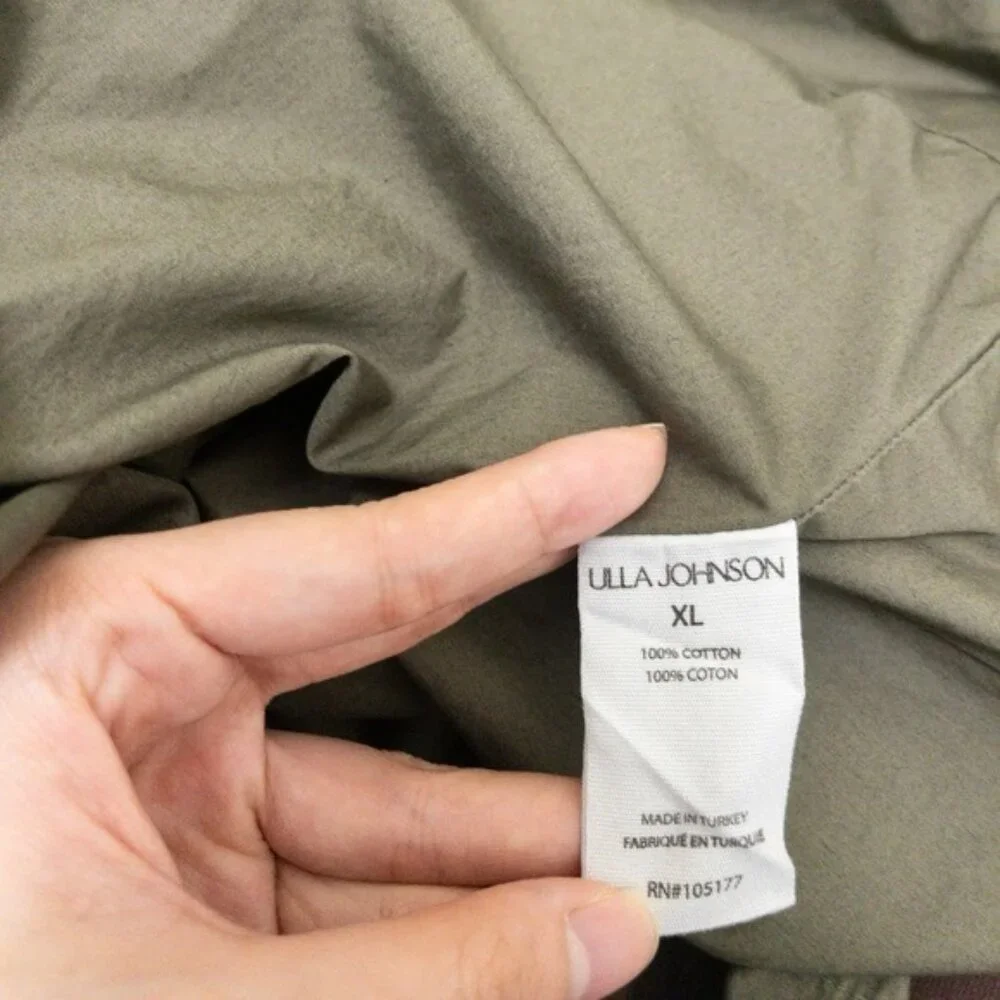 Ulla Johnson Isabella Ruffle Dress XL Military Melange Draped Midi Green - Picture 13 of 13